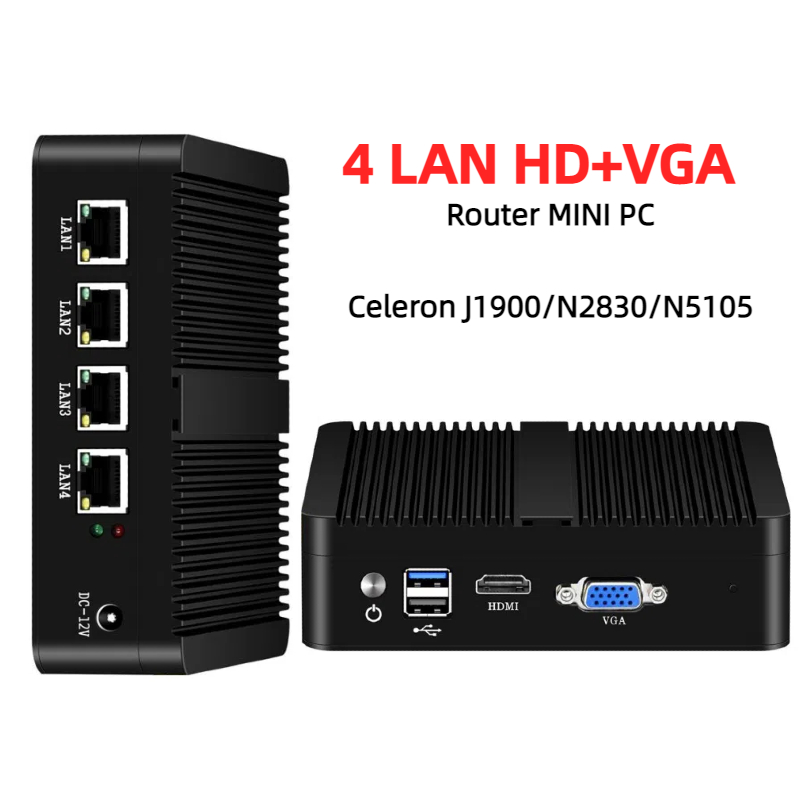 Thin Client Mini Pc - 팬리스 미니 PC 4포트 이더넷 셀러론